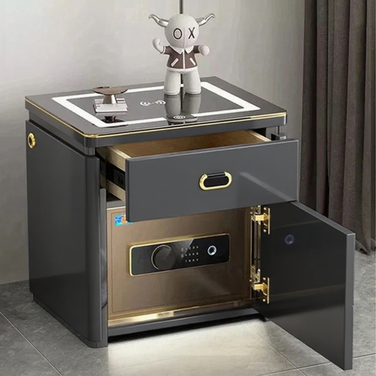 Smart Secure 3-Drawer Nightstand with Biometric Safe & LED Lighting
