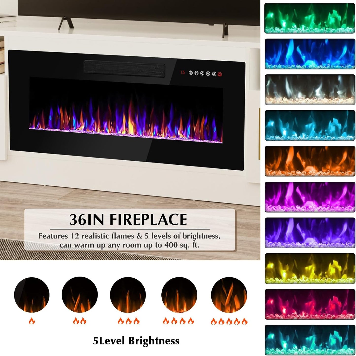 🔥Fireplace TV Stand with 36" Electric Fireplace,LED Light Entertainment Center,Media Console Table for Living Room