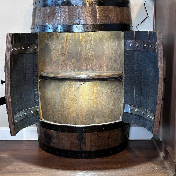 🧊Half Whiskey Barrel Cabinet Handmade Rustic Oak Furniture for Home Bar & Display, liquor cabinet, whiskey barrel bar