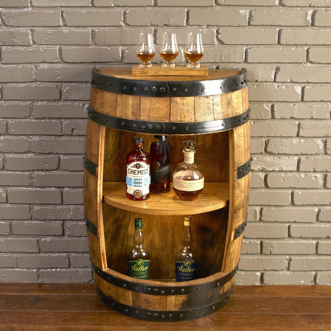 🧊Half Whiskey Barrel Cabinet Handmade Rustic Oak Furniture for Home Bar & Display, liquor cabinet, whiskey barrel bar