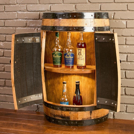 🧊Half Whiskey Barrel Cabinet Handmade Rustic Oak Furniture for Home Bar & Display, liquor cabinet, whiskey barrel bar